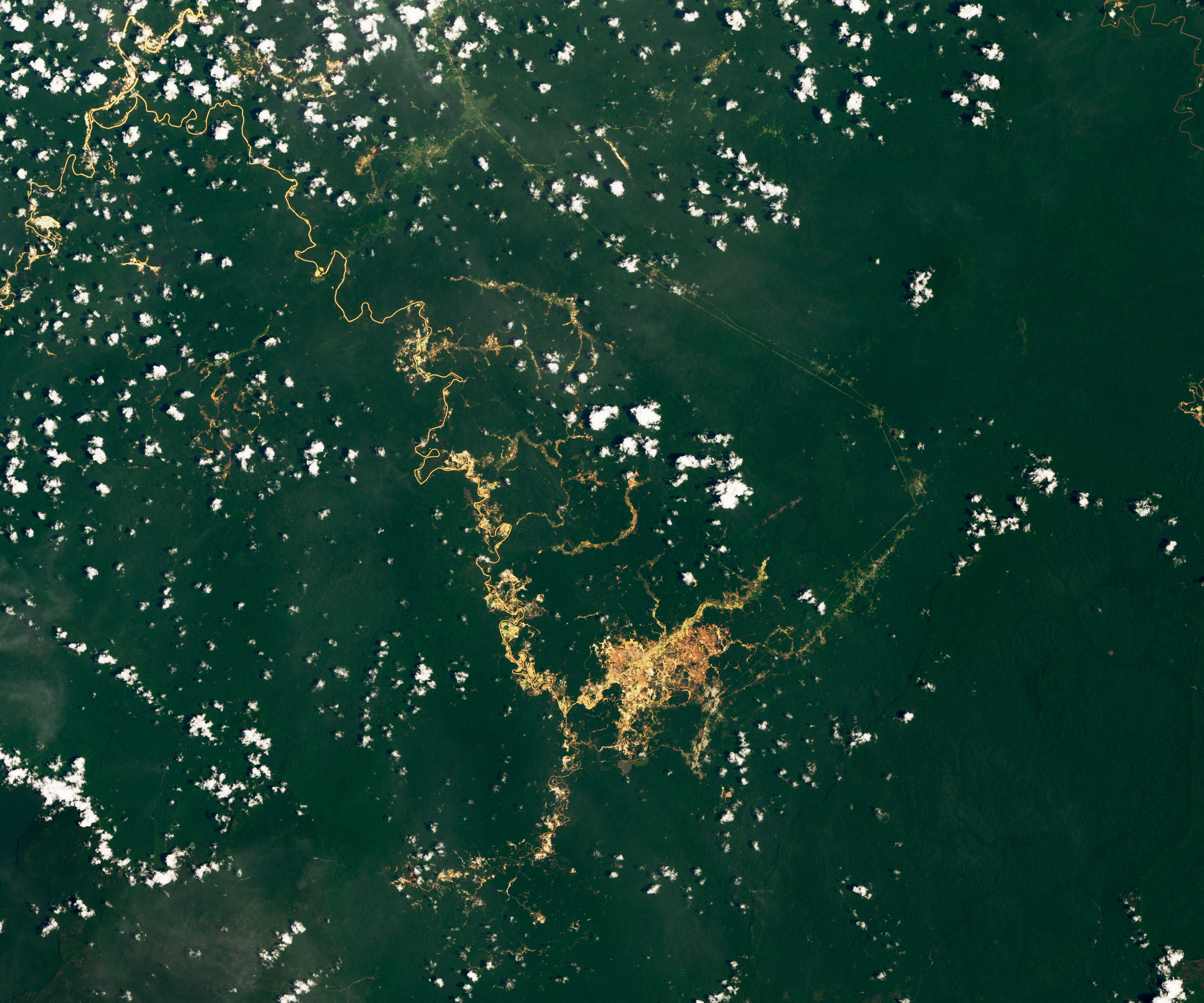 NASA Landsat satellite image showing Amazon deforestation patterns as Brazil reports decade-low clearing under President Lula