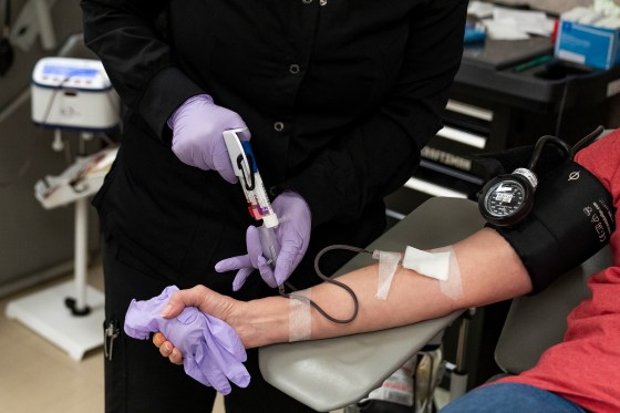 Blood donor at an American Red Cross donation center as the organization declared a national blood supply crisis