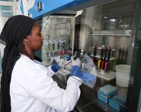Researcher working in a laboratory in Dakar Senegal where the Andes hantavirus genome from the MV Hondius cruise ship outbreak was sequenced in May 2026