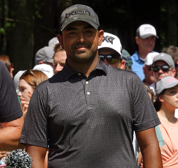 LIV Golf player Anirban Lahiri at the first tee box during LIV Golf Invitational Boston at The International Golf Club
