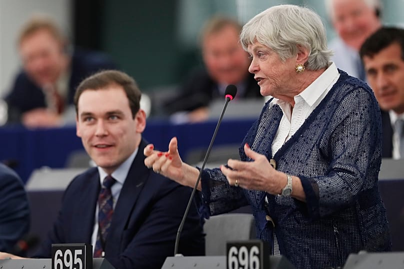 Ann Widdecombe speaking at the European Parliament in January 2020 as Brexit Party MEP