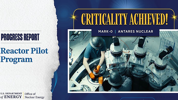 Antares Mark-0 microreactor achieving first criticality at Idaho National Laboratory under DOE programme July 2026