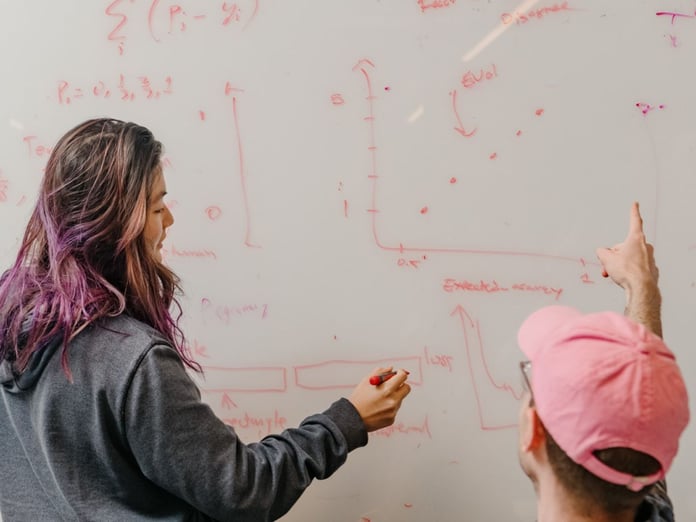 Anthropic team members collaborating at a whiteboard in the AI company's office, whose $5 billion stake anchors the Situational Awareness fund