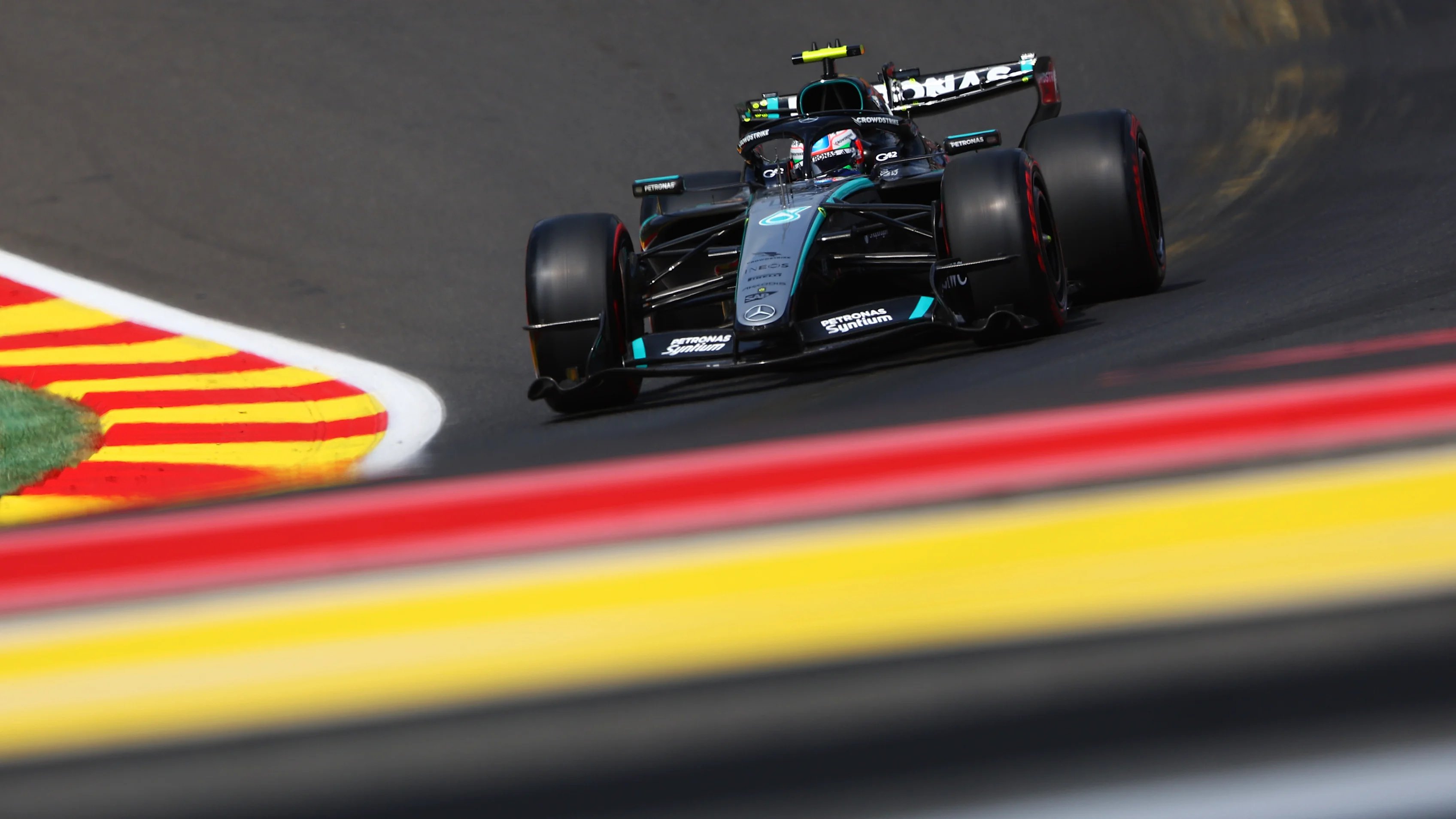 Kimi Antonelli driving his Mercedes at Spa-Francorchamps Belgian GP 2026