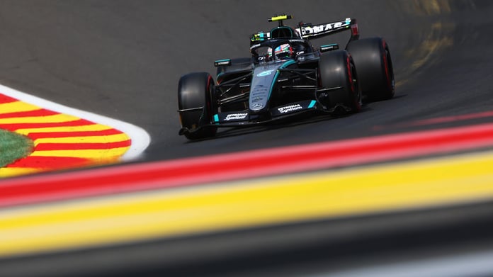 Kimi Antonelli driving his Mercedes at Spa-Francorchamps Belgian GP 2026