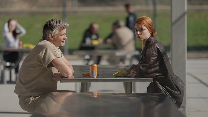 Anya Taylor-Joy and Timothy Olyphant in a scene from Lucky on Apple TV+