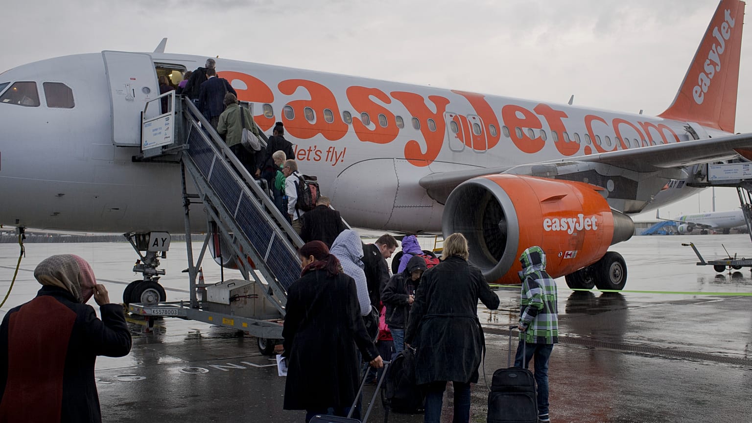EasyJet aircraft at airport as Apollo bids 5.7 billion pounds for airline takeover