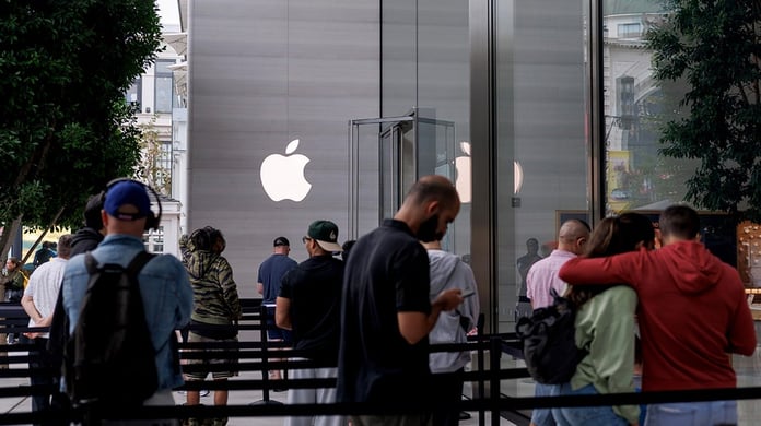 Apple Store display with iPhone as Apple briefly crossed 5 trillion dollars in market capitalization on July 29 2026