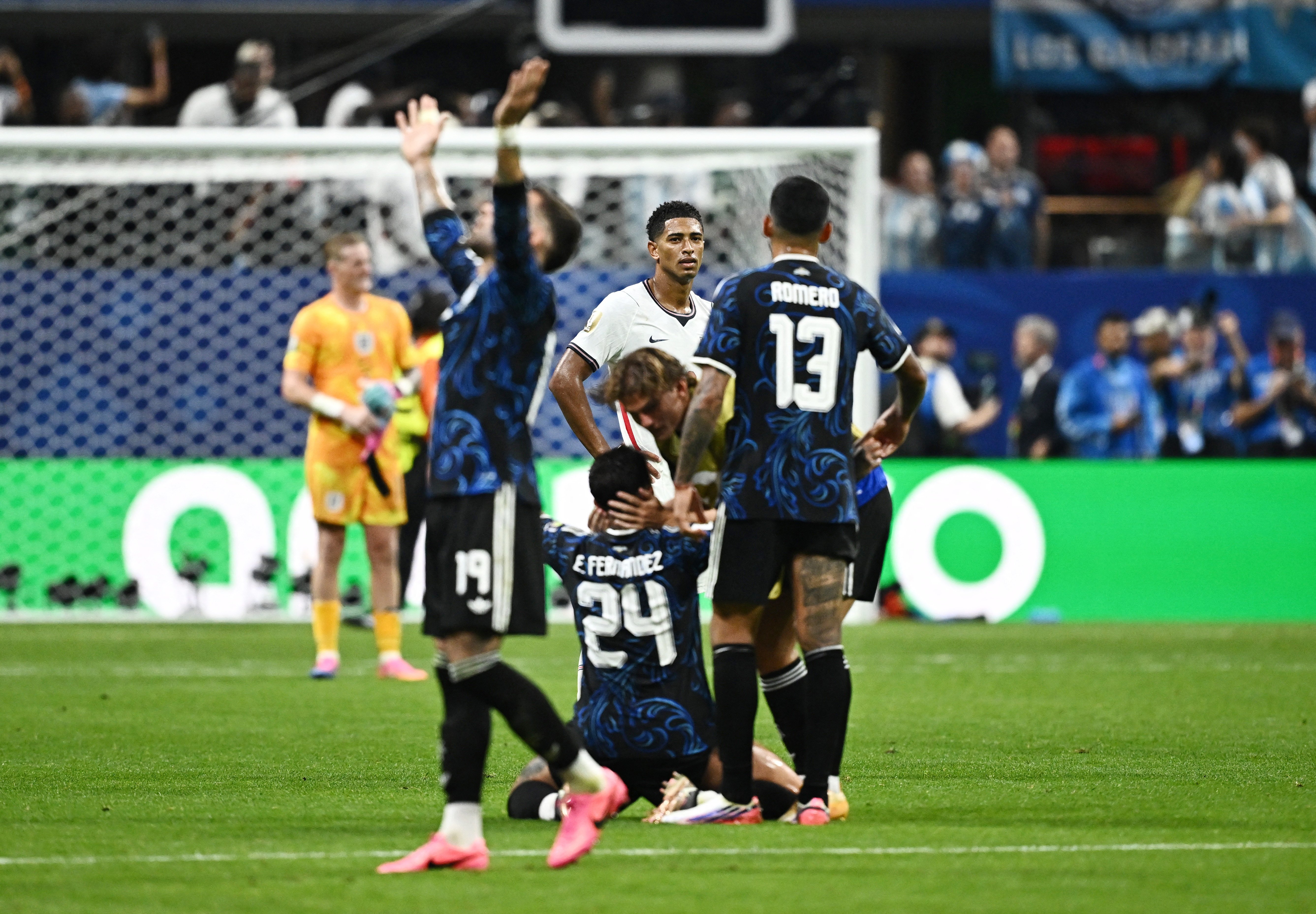Match action from Argentina vs England 2026 World Cup semifinal in Atlanta as Lautaro Martinez celebrates his injury-time winner