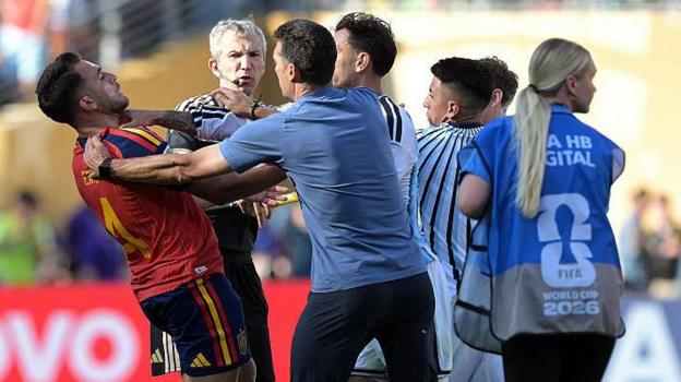 Argentina and Spain players in post-match confrontation at the 2026 World Cup final