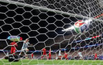 Lautaro Martinez Argentina celebrates goal Julian Alvarez Switzerland World Cup 2026 quarterfinal Arrowhead Stadium Kansas City