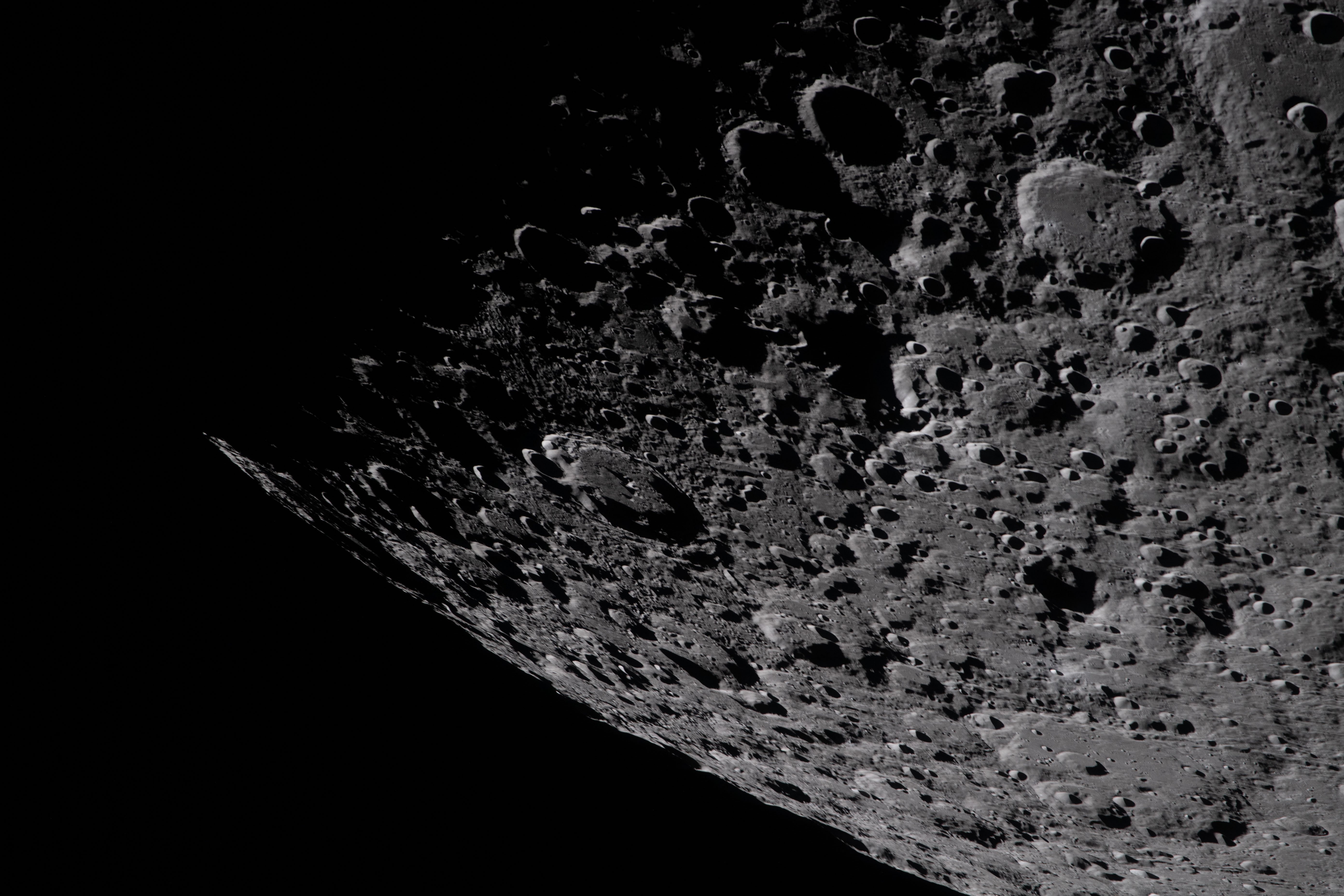 Artemis II crew photograph of the heavily cratered terrain of the Moon's south pole region