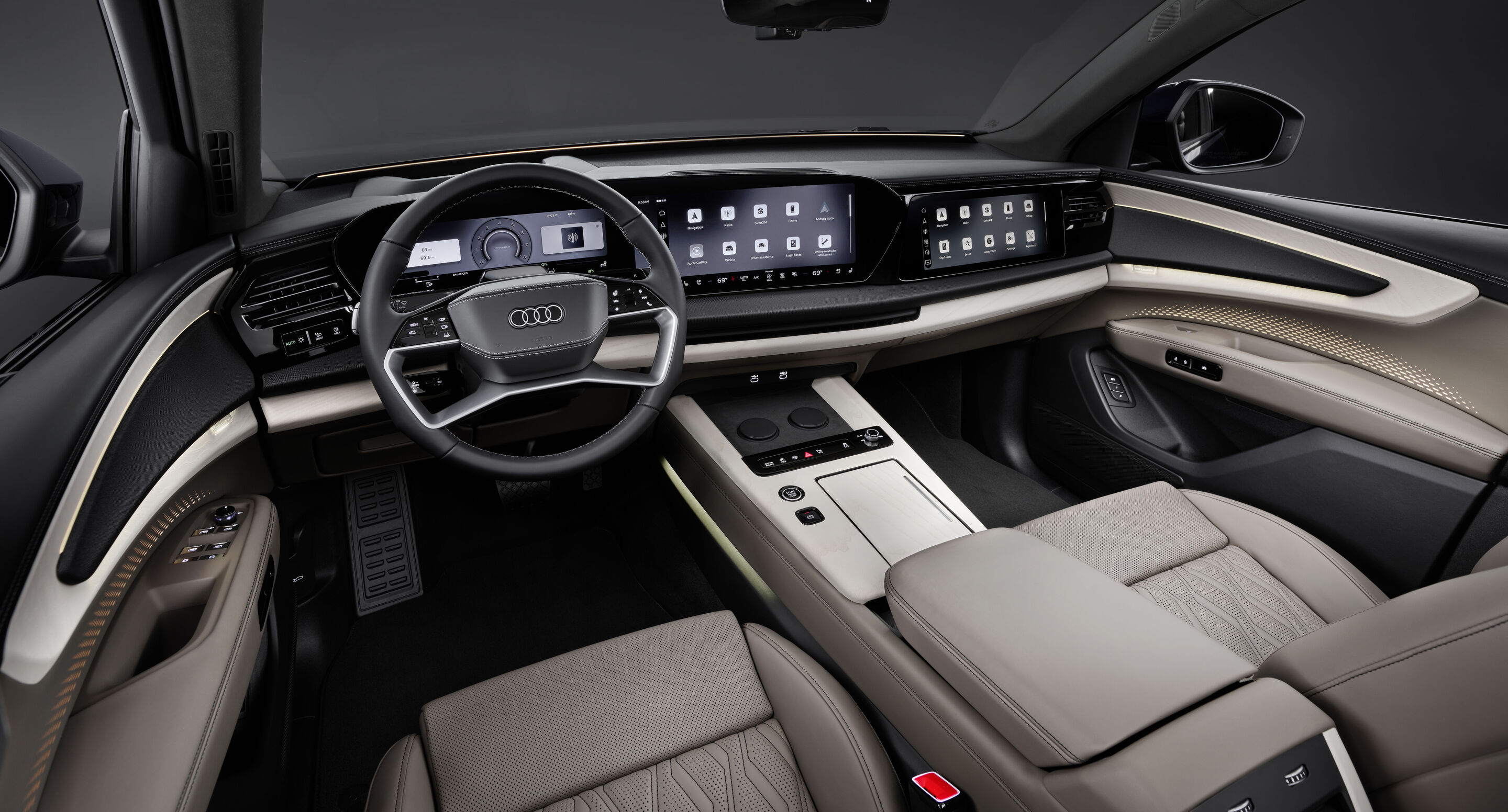 2027 Audi Q9 interior cockpit with curved digital display and premium materials