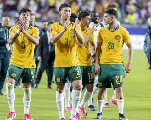 Australian Socceroos players in green and gold jerseys at the 2026 FIFA World Cup