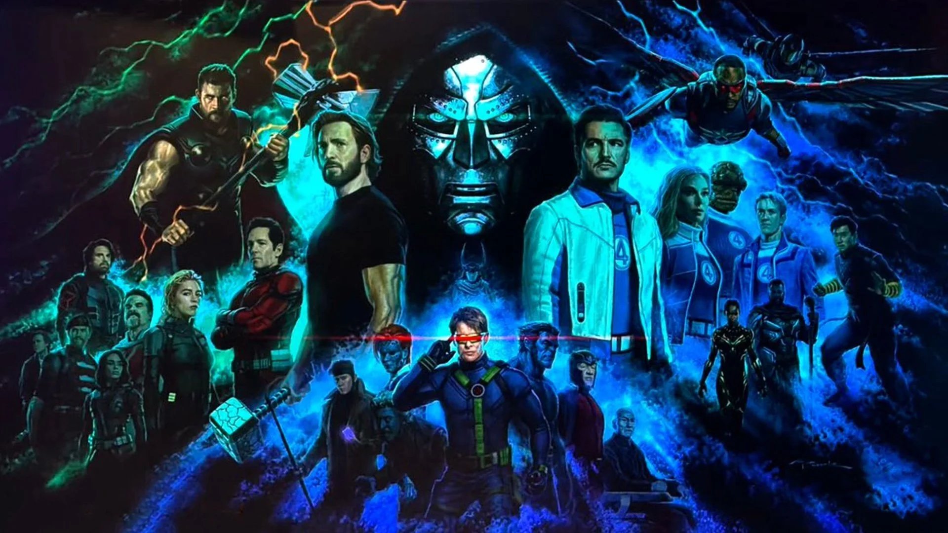 Official Avengers Doomsday concept art featuring Doctor Doom, X-Men, Fantastic Four and Avengers