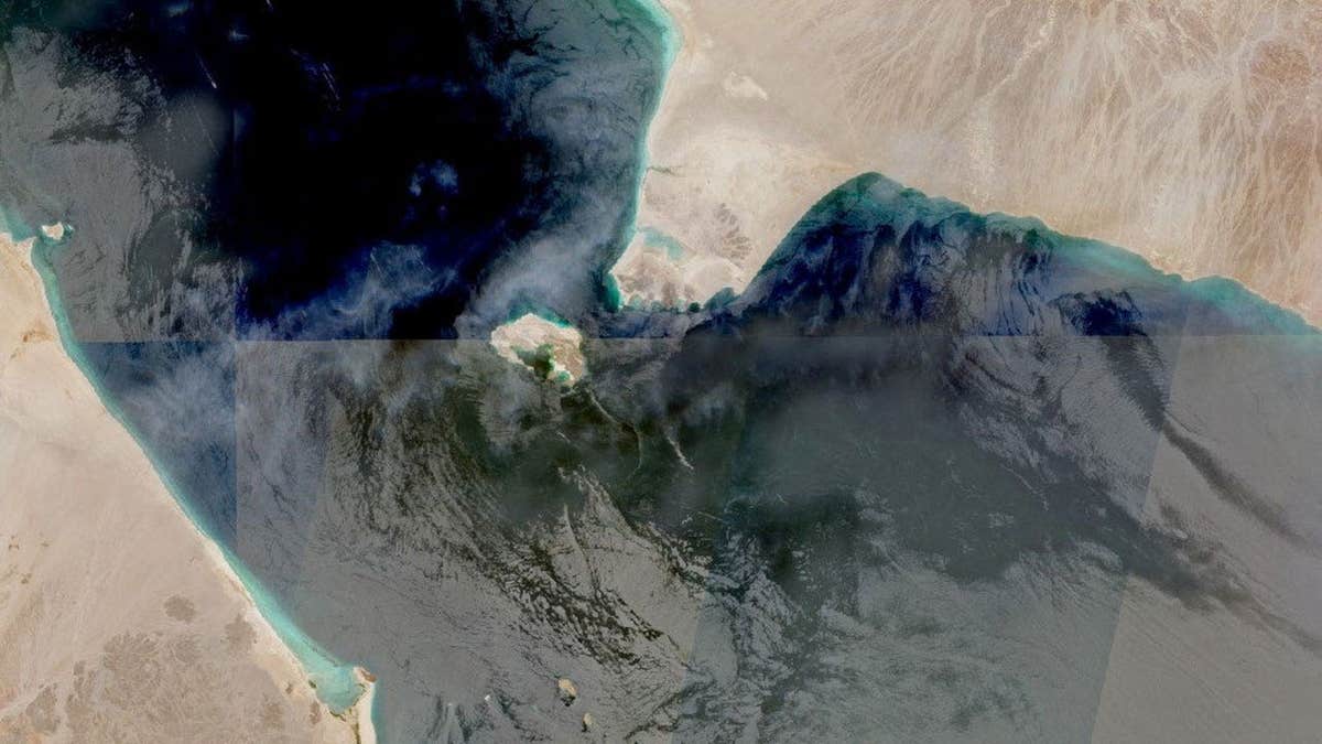 Aerial view of the Bab el-Mandeb strait connecting the Gulf of Aden to the Red Sea, the chokepoint Iran has threatened to close