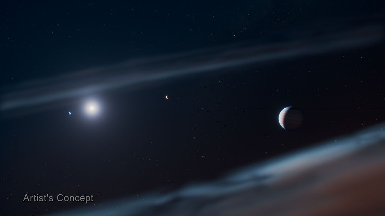 Artist's concept of the Beta Pictoris star system showing the newly discovered third planet Beta Pictoris d detected by JWST