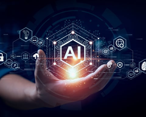 Businessman interacting with artificial intelligence visualization representing Bhavin Turakhia's Neo AI workplace platform