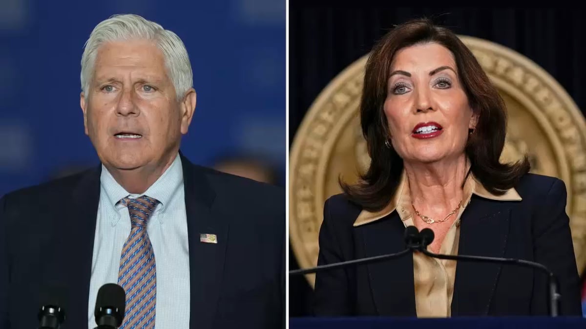 Nassau County Executive Bruce Blakeman and Governor Kathy Hochul split screen image