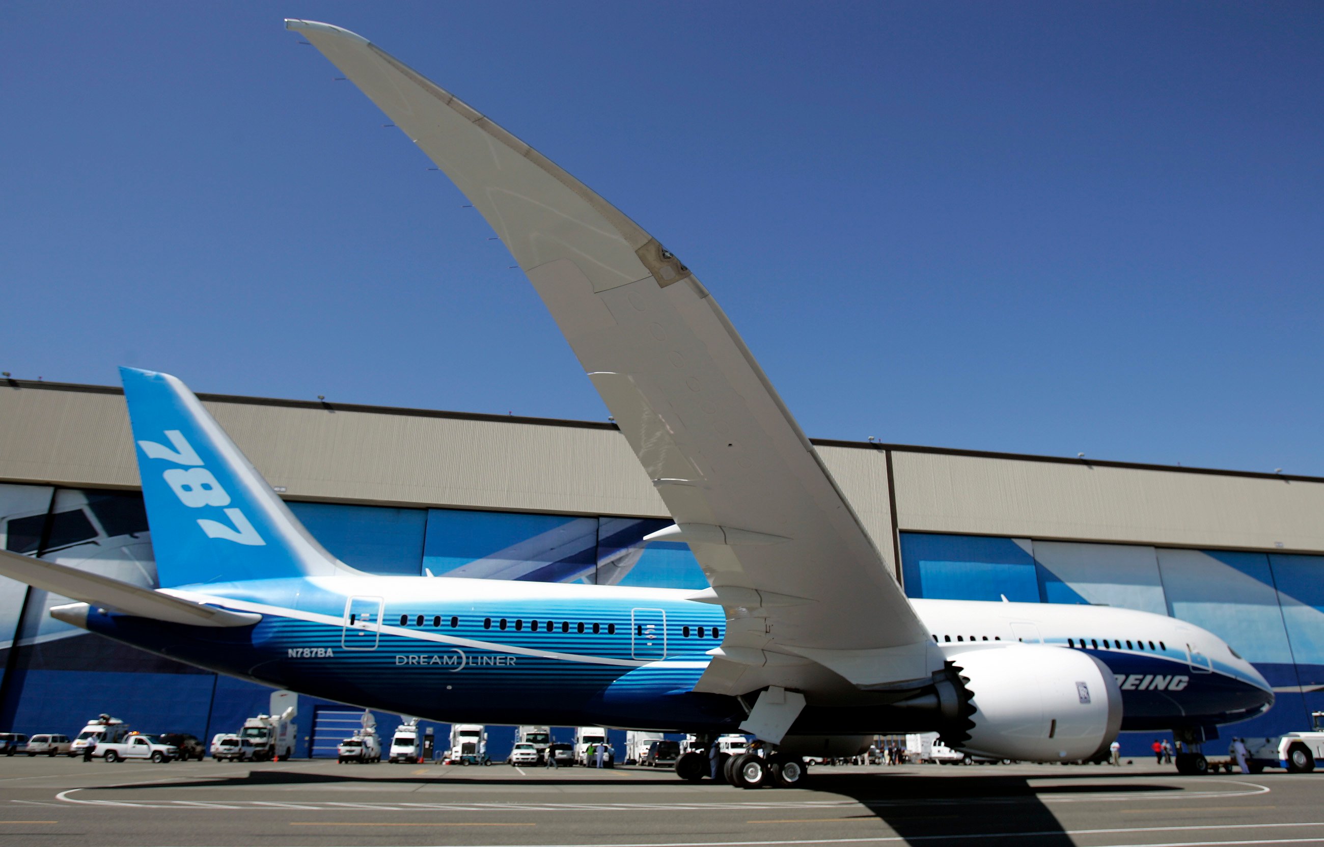 Boeing 787 Dreamliner aircraft outside the Boeing assembly plant in Everett Washington