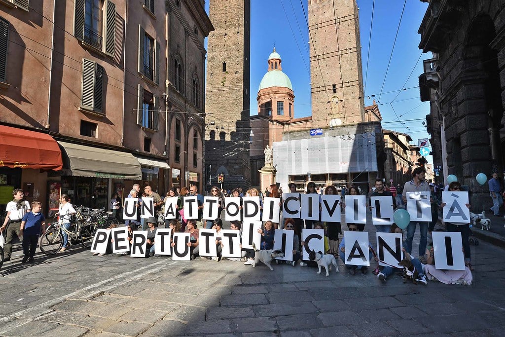Protesters gather in the streets of Bologna during demonstration after death in police custody