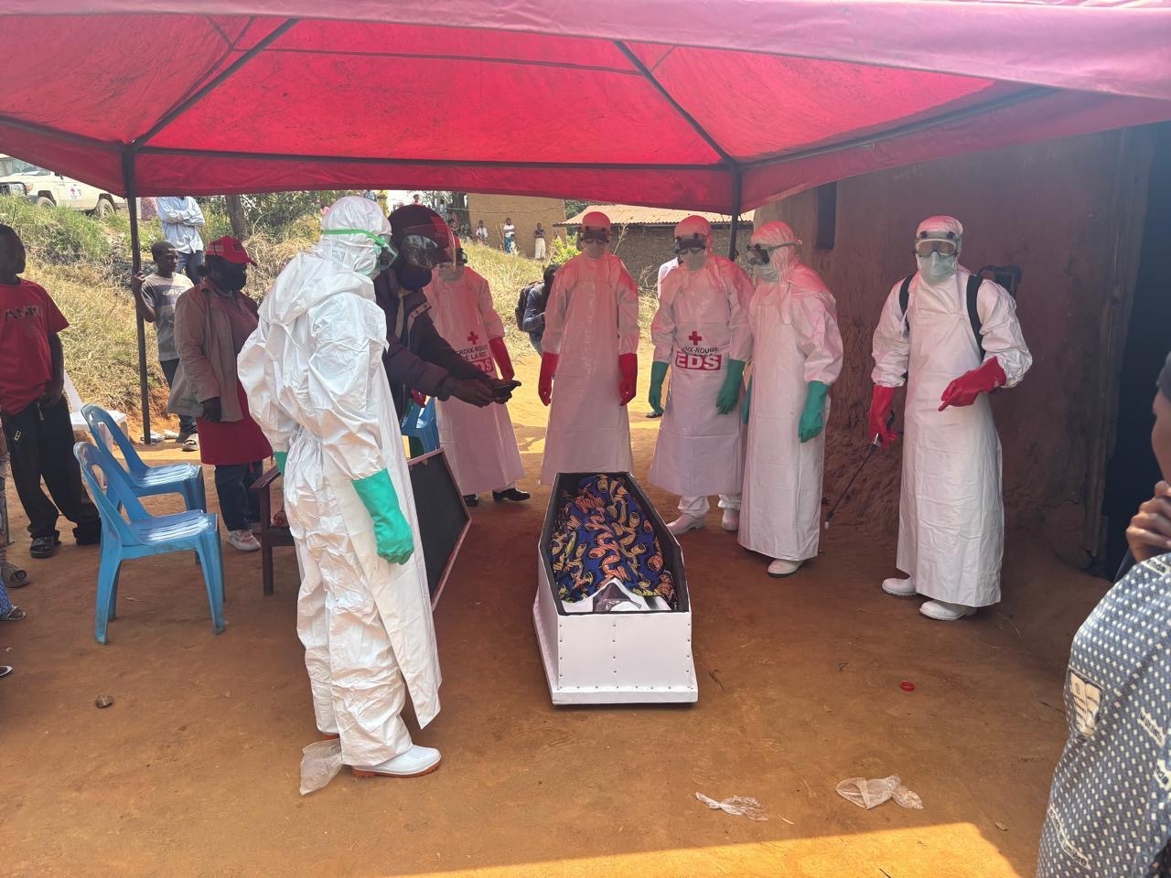 Health workers in protective equipment at an Ebola Bundibugyo virus disease treatment center in Ituri province DRC Congo July 2026