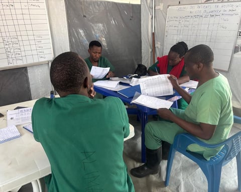 Medical workers at an Ebola Bundibugyo virus disease treatment center in Ituri province Democratic Republic of Congo where the PARTNERS clinical trial has begun