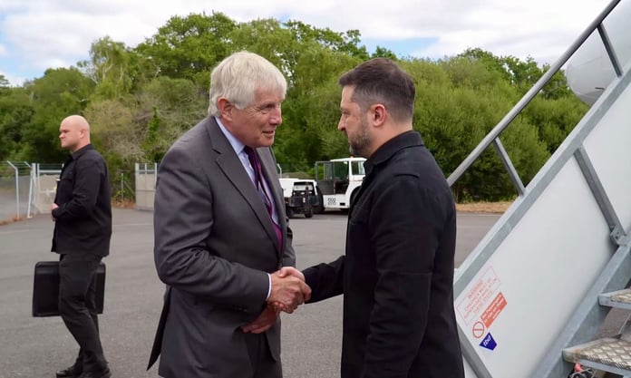 Volodymyr Zelensky and Andy Burnham meeting at UK naval base on July 27 2026 for first face-to-face talks as British prime minister