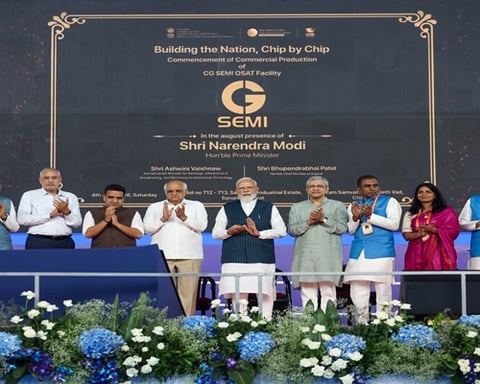 PM Narendra Modi inaugurates the CG Semi OSAT semiconductor assembly and test facility in Sanand Gujarat July 4 2026