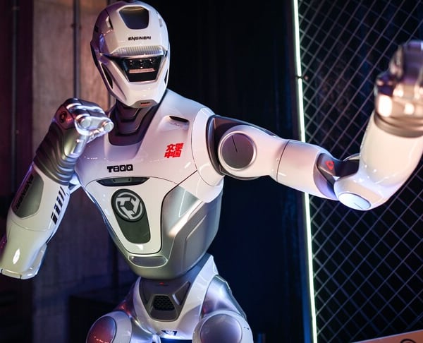AgiBot humanoid robot models displayed at the World AI Conference 2026 in Shanghai China