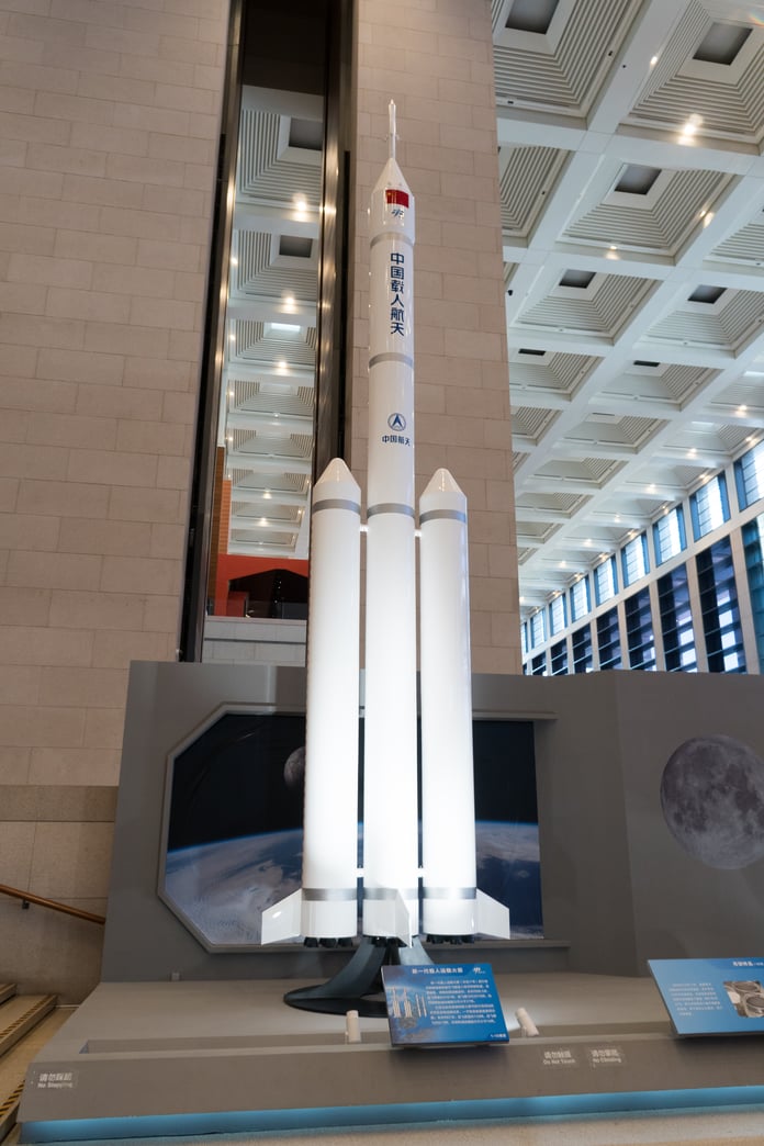 Long March 10B reusable rocket mockup at National Museum of China before maiden flight recovery