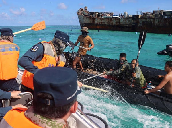Chinese and Philippine maritime forces near Second Thomas Shoal in the South China Sea after the confrontation