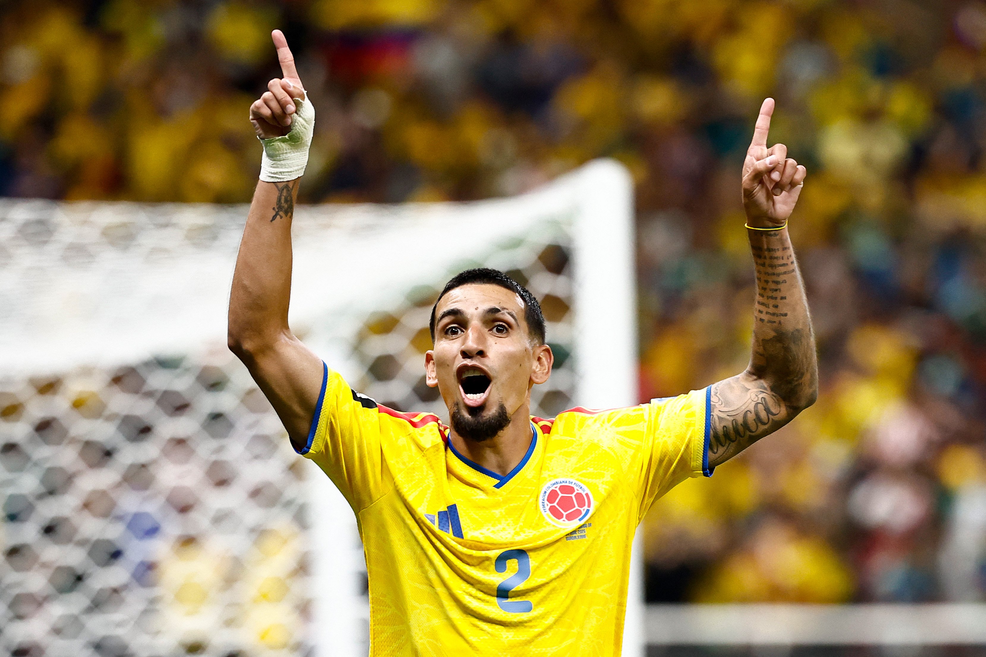 Colombia players celebrate a goal against DR Congo in the 2026 World Cup group stage