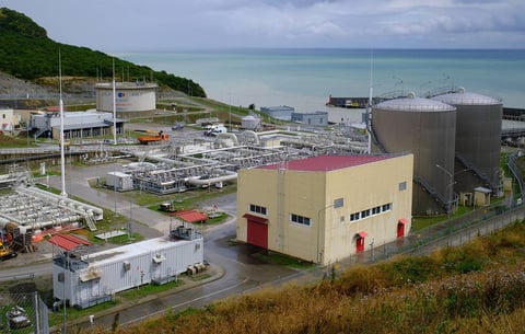 Aerial view of the CPC marine terminal at Novorossiysk where drone strikes hit two oil tankers