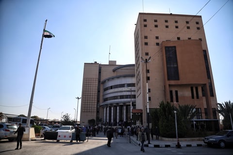 Exterior of Syria's Palace of Justice in Damascus near where a bomb killed ten at a cafe July 2026