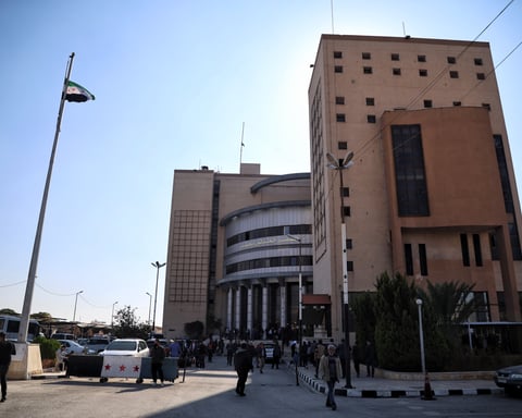 Exterior of Syria's Palace of Justice in Damascus near where a bomb killed ten at a cafe July 2026