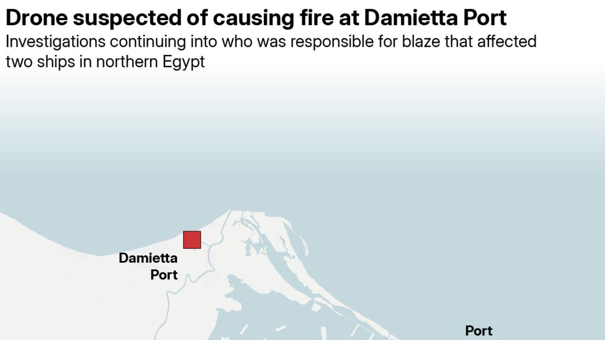 Fire at Damietta port Egypt following drone attack on US gas tanker
