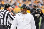 Deion Sanders at Cleveland Browns training camp in Berea Ohio to watch son Shedeur Sanders compete against DeShaun Watson