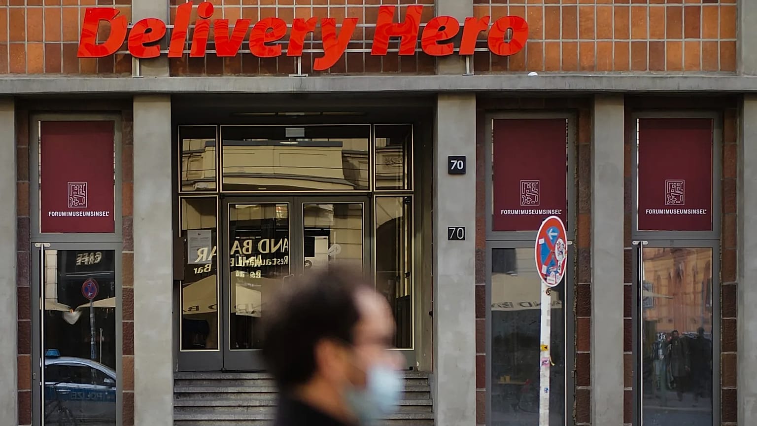 Delivery Hero headquarters in Berlin as the company formally backs Uber's 13 billion euro takeover bid