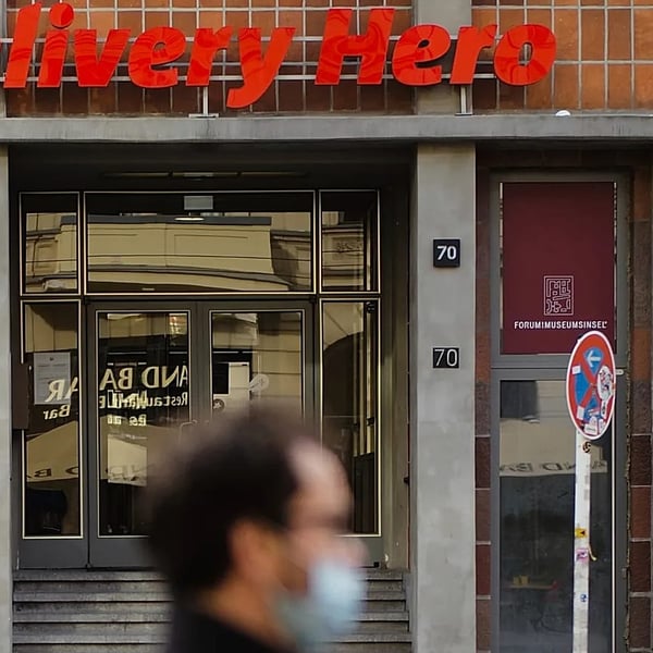 Delivery Hero headquarters in Berlin as the company formally backs Uber's 13 billion euro takeover bid
