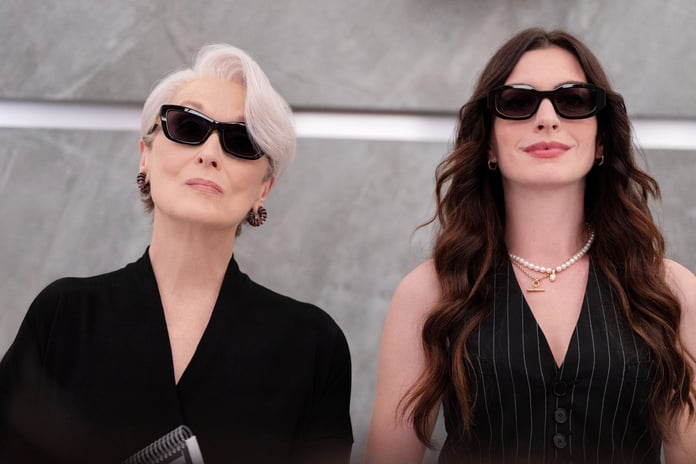 Meryl Streep as Miranda Priestly and Anne Hathaway as Andy Sachs in The Devil Wears Prada 2