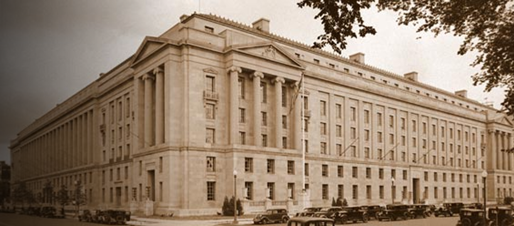 U.S. Department of Justice historic building exterior in Washington D.C.