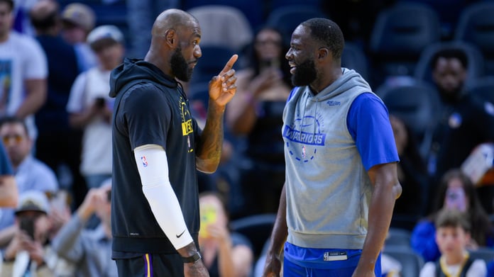 Draymond Green of the Golden State Warriors during an NBA game against LeBron James