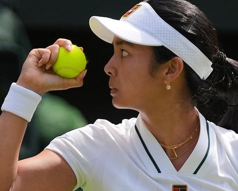 Alexandra Eala of the Philippines celebrates after defeating Iga Swiatek at Wimbledon 2026