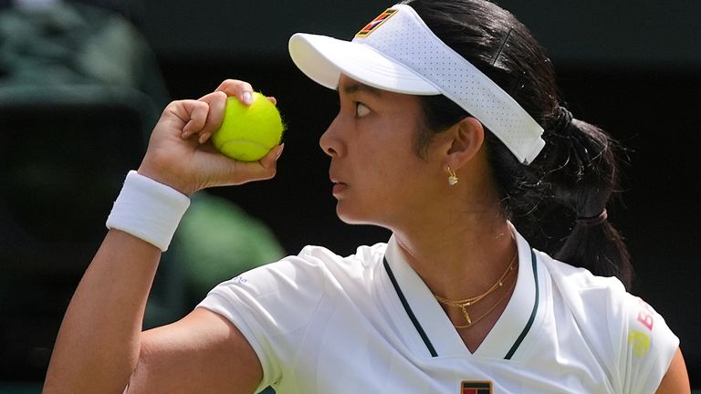 Alexandra Eala of the Philippines celebrates after defeating Iga Swiatek at Wimbledon 2026