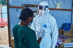 Healthcare workers at an Ebola treatment center in the Democratic Republic of the Congo during the 2026 Bundibugyo outbreak