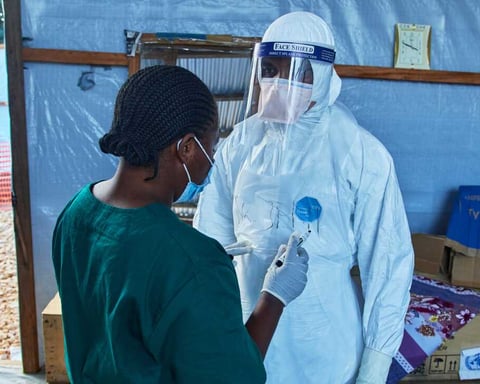 Healthcare workers at an Ebola treatment center in the Democratic Republic of the Congo during the 2026 Bundibugyo outbreak