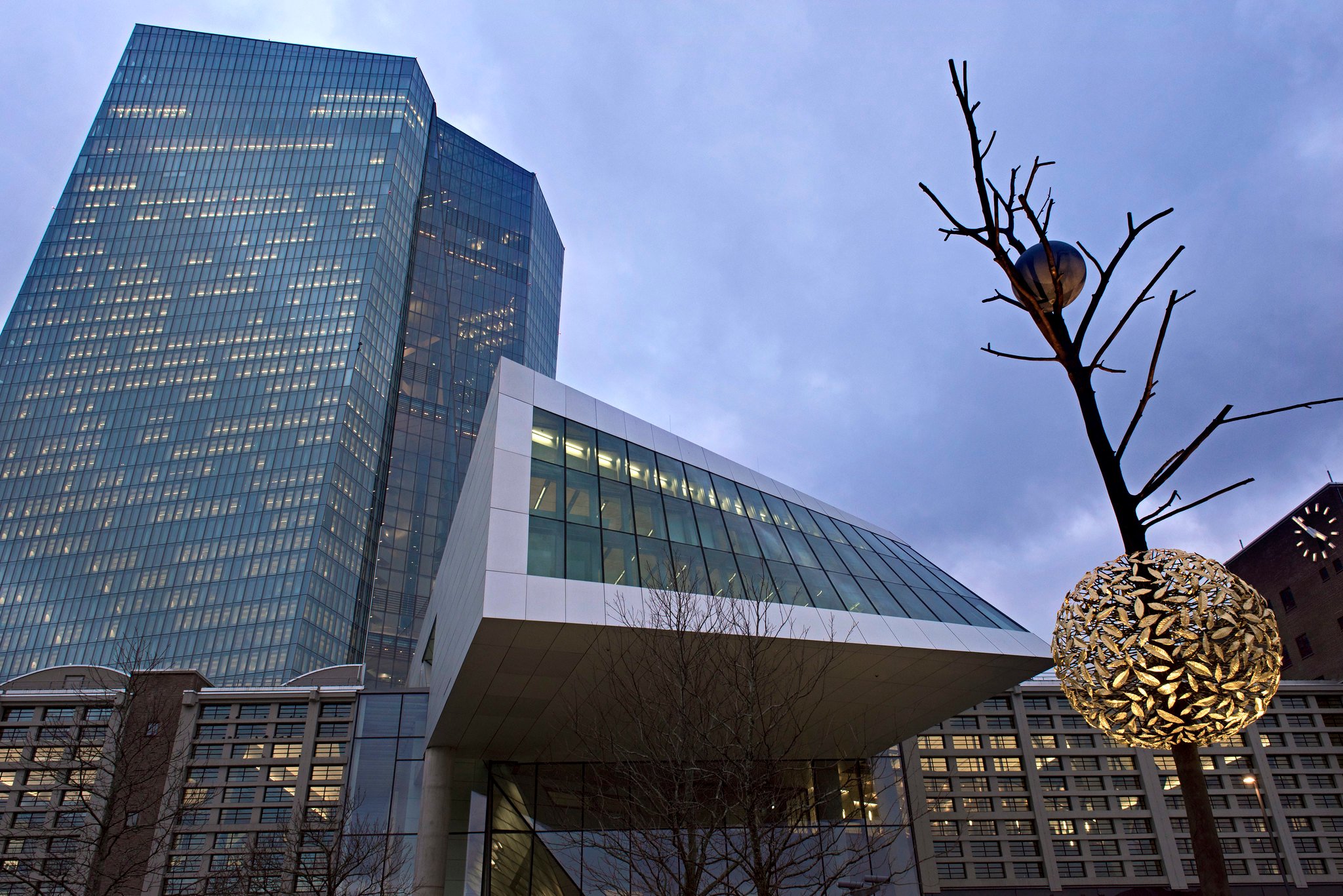 The European Central Bank twin-tower headquarters building in Frankfurt, Germany