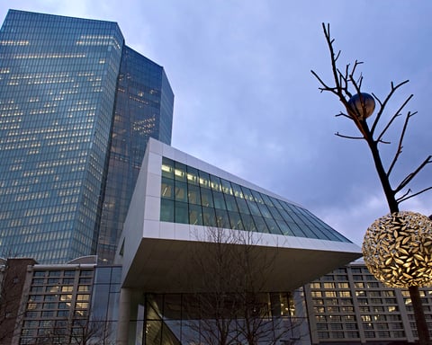 The European Central Bank twin-tower headquarters building in Frankfurt, Germany