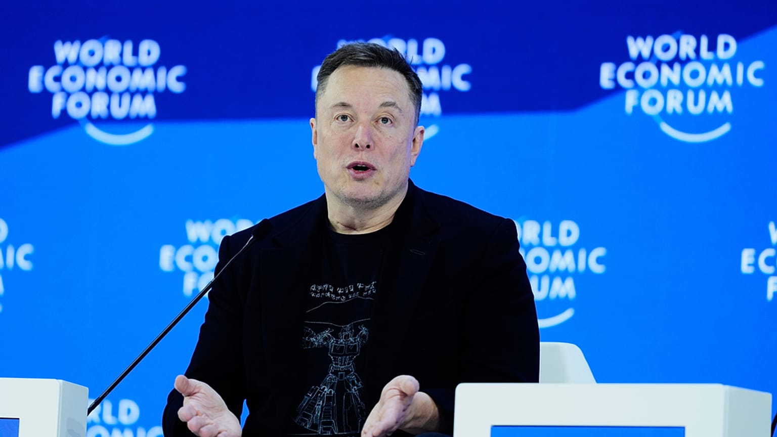 Elon Musk at the World Economic Forum in Davos Switzerland January 2026 CEO of Tesla and xAI